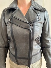 Belstaff Ladies Leather Jacket. Grey With Black Detailing. Size 38/ Uk 6.