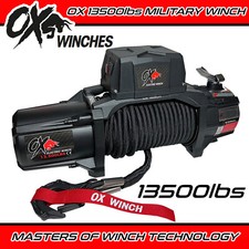 OX ELECTRIC WINCH MILITARY STYLE 13500lb  WINCH - BLACK SYNTHETIC ROPE & TORCH