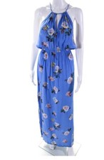 Mink Pink  Floral Maxi Dress Blue Size XS Side Slits Elastic Waist