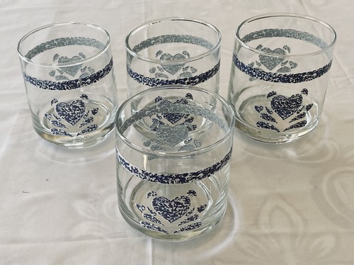 VINTAGE Drinking Glass Tumblers BLUE HEARTS 10-Piece Set - Picture 4 of 8