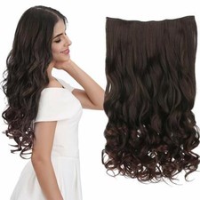 REECHO 20" 3/4 Full Head Curly Wave Clips in on Synthetic Hair Dark Brn Ret 13