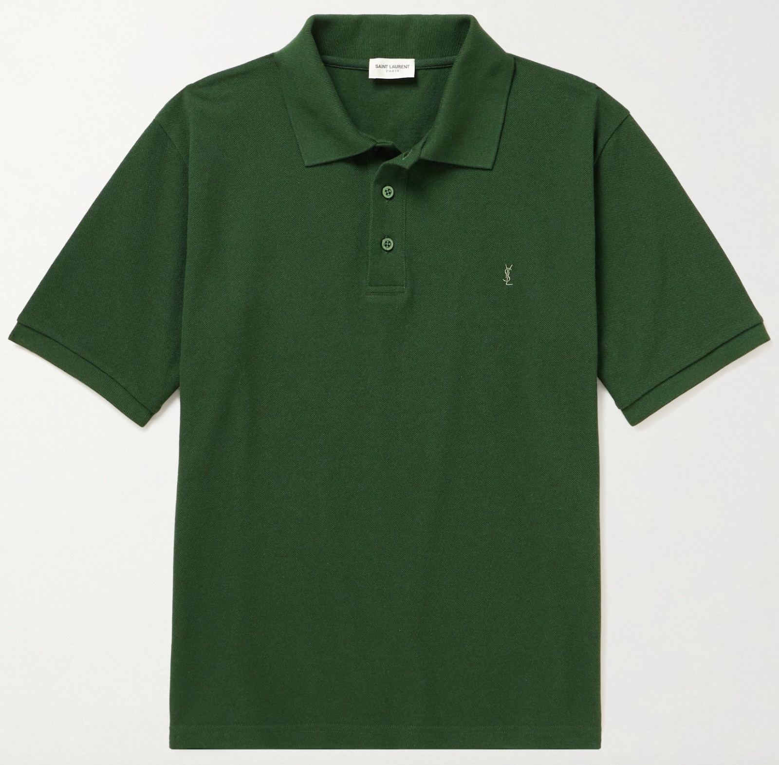Polo Saint Laurent YSL Cassandre logo verde piqué cotone crop nuova con etichette S $750