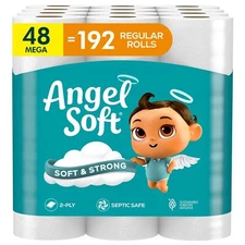 Angel Soft Toilet Paper, 48 Mega Rolls = 192 Regular Rolls, Soft and Strong T...