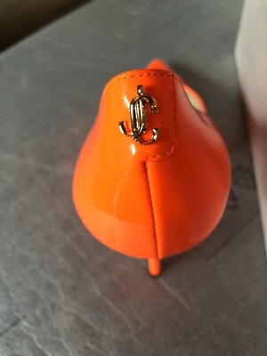 Jimmy Choo Love 100 Neon Orange Patent JC Button EU37/ US 7M | eBay