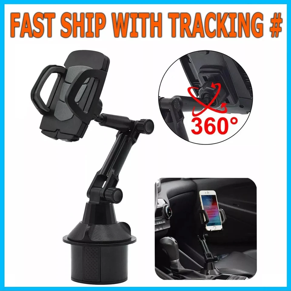 360° Universal Cup Holder Car Mount Cradle for Cell Phone GPS Adjust-Tech USA