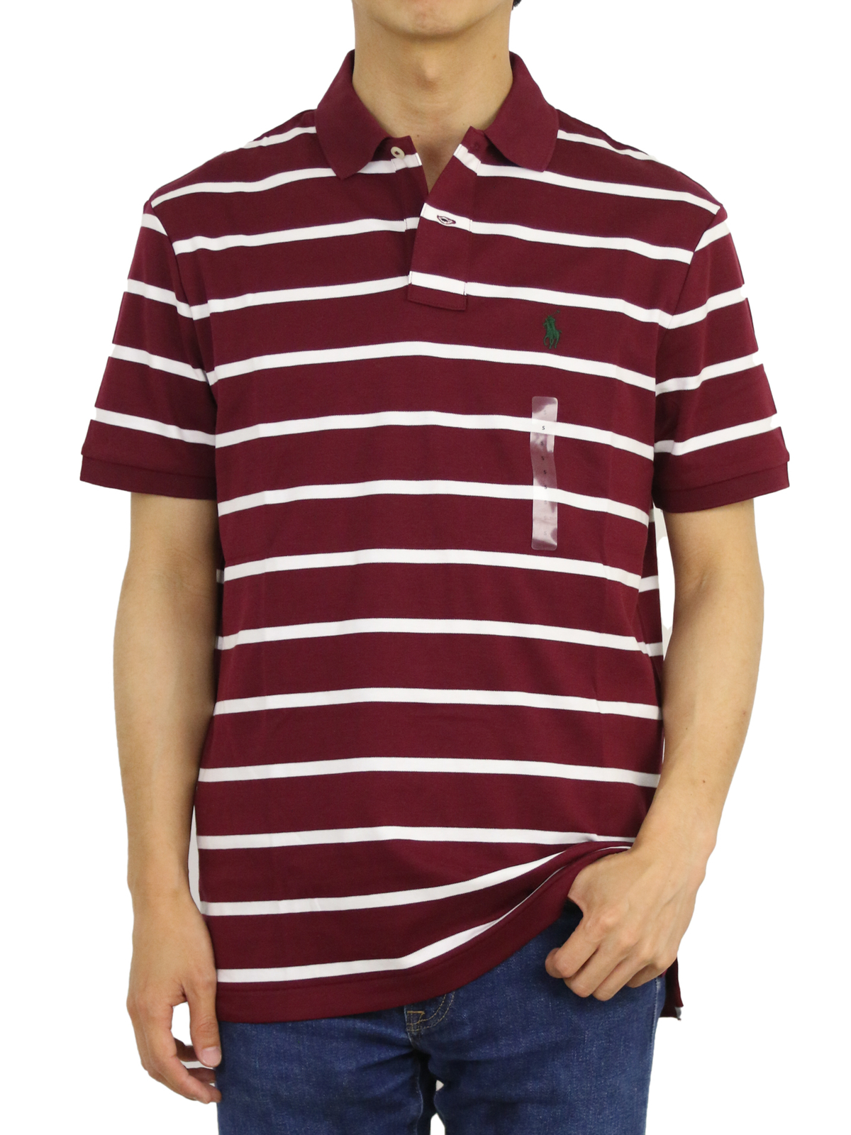 Рубашка поло Polo Ralph Lauren в полоску с коротким рукавом Soft Touch - Wine w/ Wht (Grn)