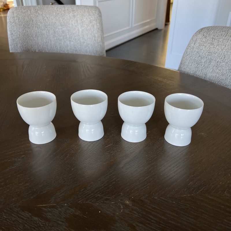 Set Of 4 Vintage French Country Farmhouse Porcelain Double Side Egg Cups 3” Tall