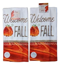 Set of 2 Harvest Tranquility WELCOME FALL Terry Kitchen Towels, Kay Dee Designs