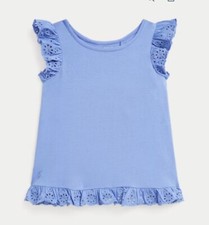Polo Ralph Lauren Kids Big Girls XL 16  Eyelet Jersey Top Ruffle Blue NEW