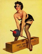 RETRO PINUP GIRL CANVAS PRINT 24X16" Poster Gil Elvgren Gym Weights fail