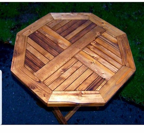 Hexagon Octagon rustic stained wood wooden Side Table Indoor/Outdoor farmhouse - Picture 3 of 6