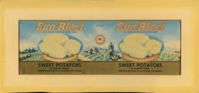 SUN BLEST CANNERS SWEET POTATOES TIEDEMANN McMORRAN ORIGINAL CAN LABEL MATTED CA