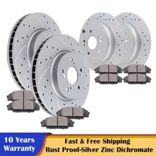 Front Rear Drilled and Slotted Rotors Brake Pads Brakes Kit for 07-16 Honda CR-V