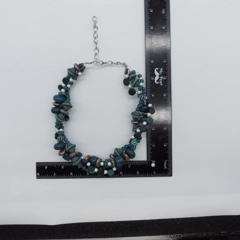 Collar con cuentas Torsade azul verdoso alambre rígido retorcido boho 17" Foto 2 de 4