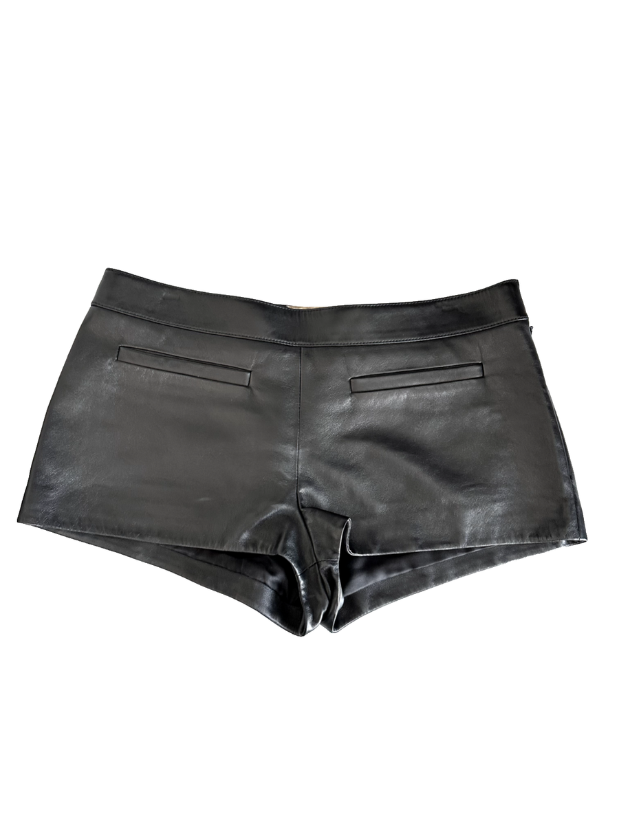 Saint Laurent Black Leather Mini Shorts Pants Size 42 | eBay