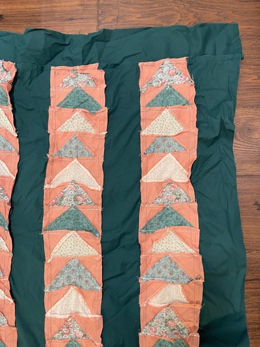 Handmade Machine Stitched Cotton Quilt Topper Green Peach Floral Stripes 65"x78" - Picture 14 of 20