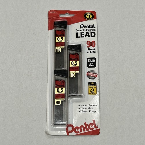 Pentel Super Hi-Polymer Lead Refills, 0.5mm, HB, Black, 30 Tube 3 Tubes Pack