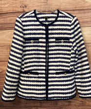 Ann Taylor Size 12 Blue/White Striped Career Single Breasted Blazer Lined Jacket