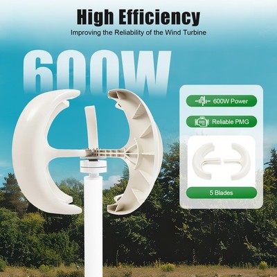 600W D.C 12V 5-Blade Lantern Wind Turbine Generator Vertical Axis Wind Power