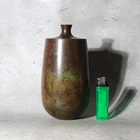 Vintage Japanese Cast Bronze Flower Vase Ikebana Vessel Mottled Patina