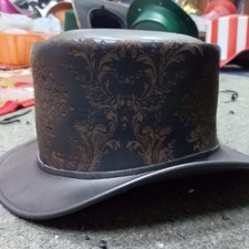 Black and Gold Floral Embossed Leather Steampunk Top Hat Victorian Style
