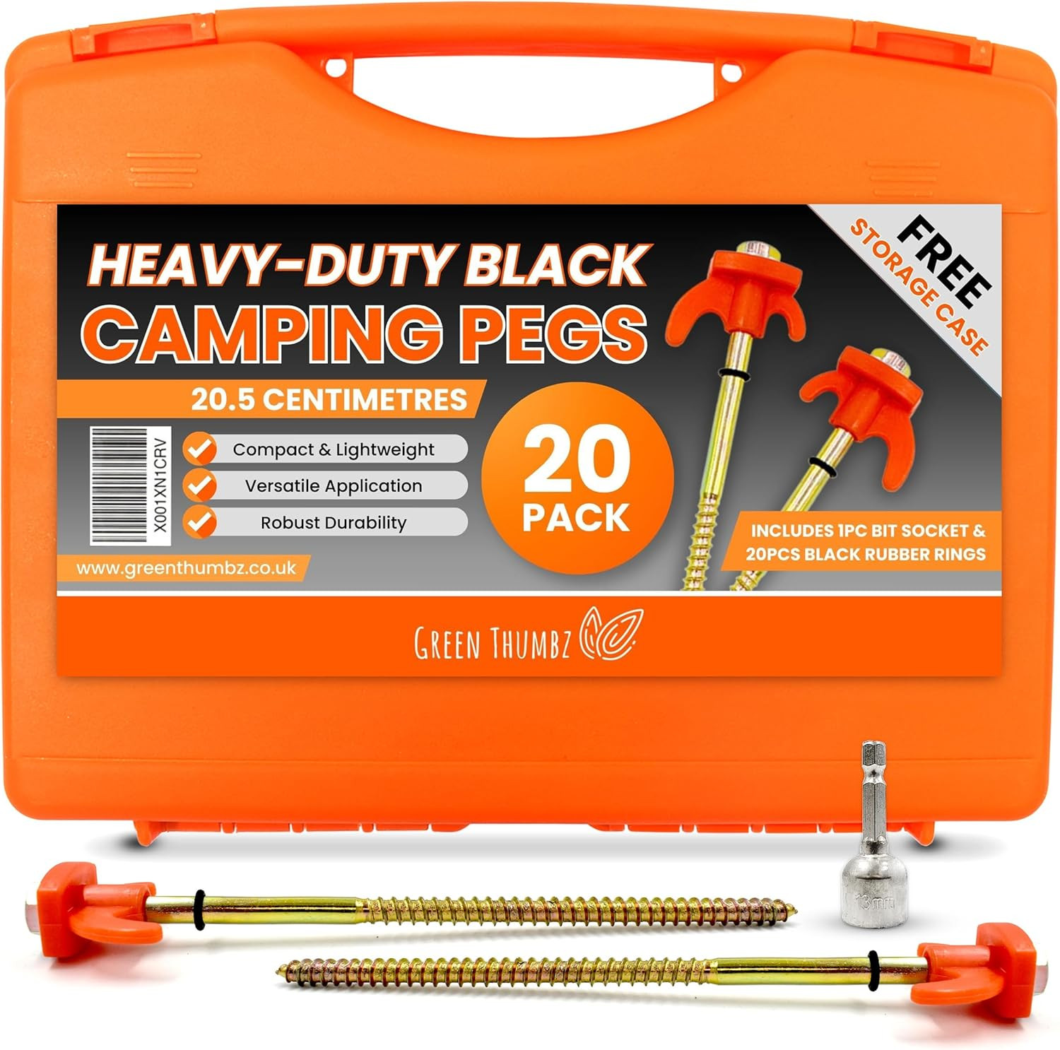 Piquetas Camping Suelo Duro - 20.5Cm X 20 Unidades, Naranja Clavijas Picas Para