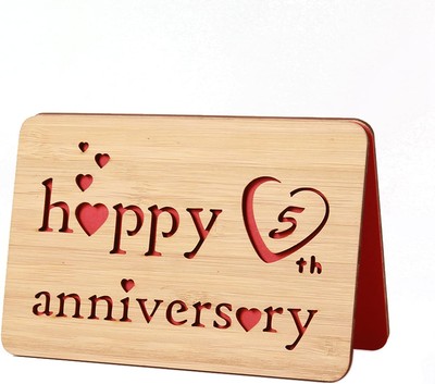 Wooden 5th Anniversary Card,Handmade 5 Years Wedding 05th 
