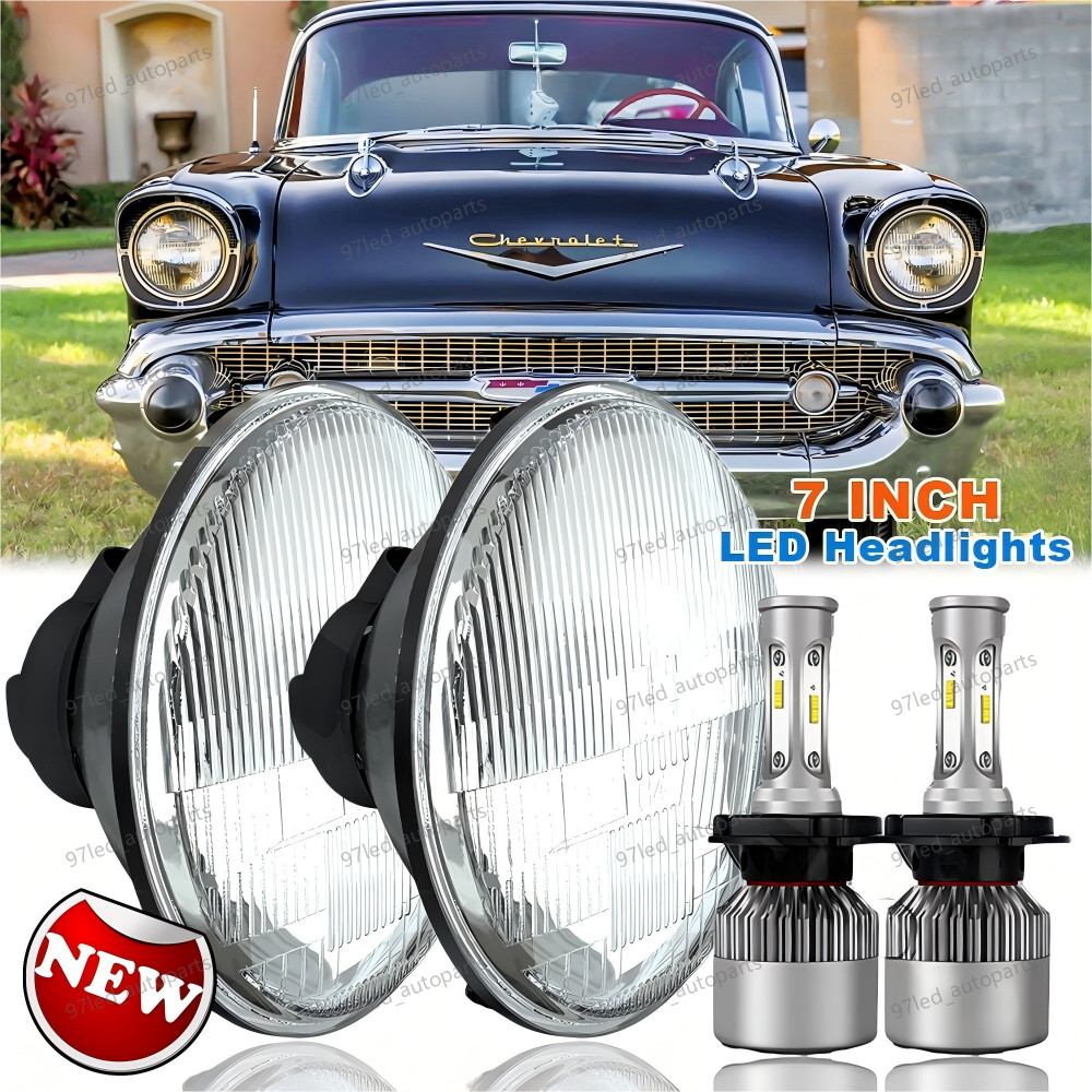 7" Inch Round LED Headlights High/Low Sealed Beam for Chevy Bel Air 1955-1957