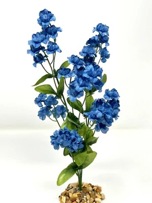 LFP 11 in. Royal BLUE Soft Silk Baby's Breath FLOWER plant, Stone base, Goldfish & B