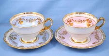 Royal Standard England Pair of Cups and Saucers White Pink Blue Gold Floral