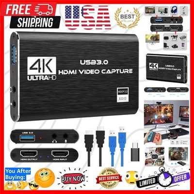 4K HDMI Capture Card for Streaming, Full HD 1080P 60FPS USB 3.0 Cam Link Game...