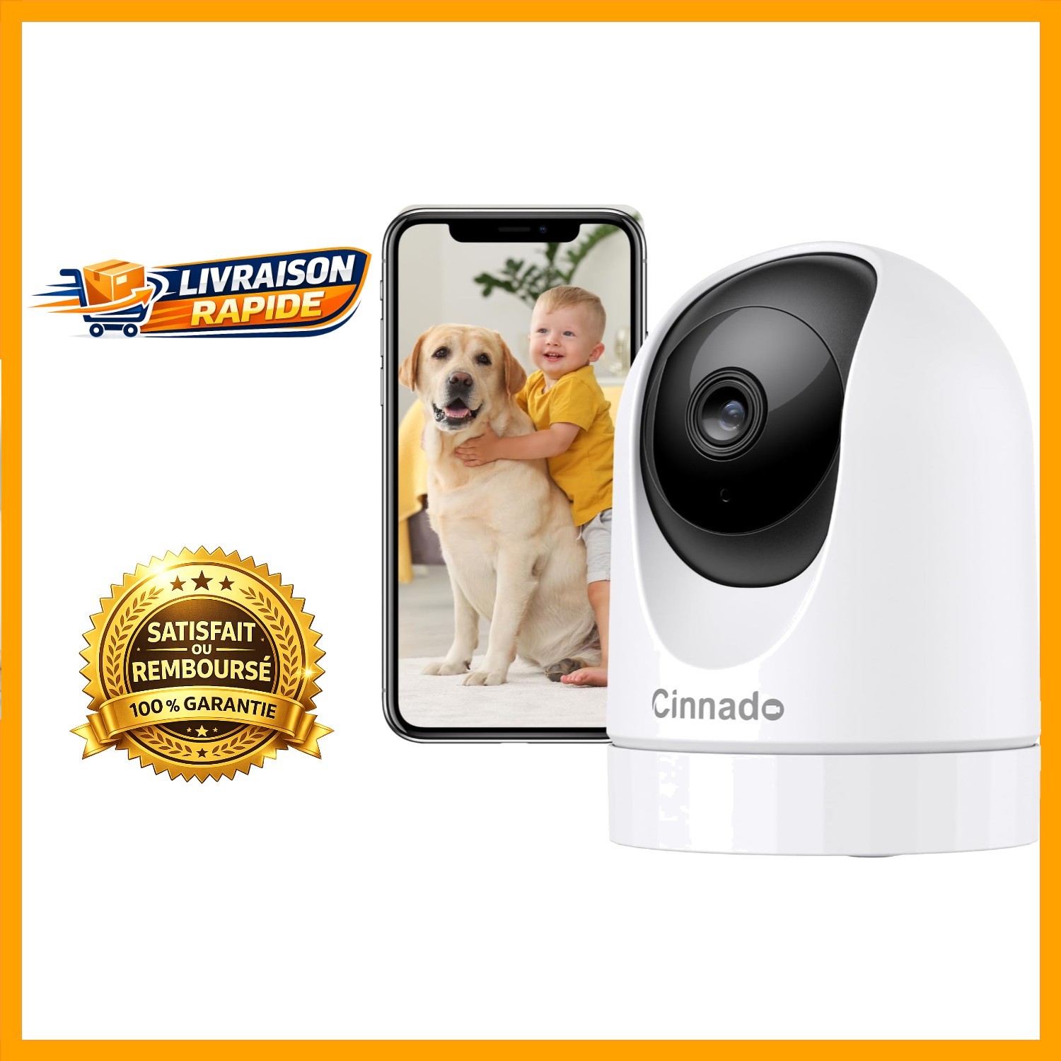 Caméra de surveillance WiFi Cinnado 3MP 2K caméra intérieur audio bidirectionnel