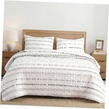 White Quilt Set King Size 3Pcs,Bohemian Design King 106" x 96" Boho White