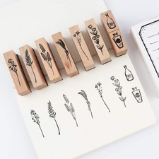 8 Pieces Vintage Wooden Rubber Stamps, Plant Flower Decorative Mounted Rubb...