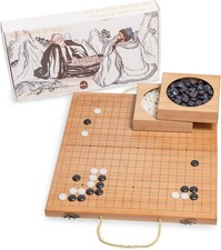 19 X19 Folding Go Game Set Board with and Bamboo Bowls and Imitation Jade Go Pie