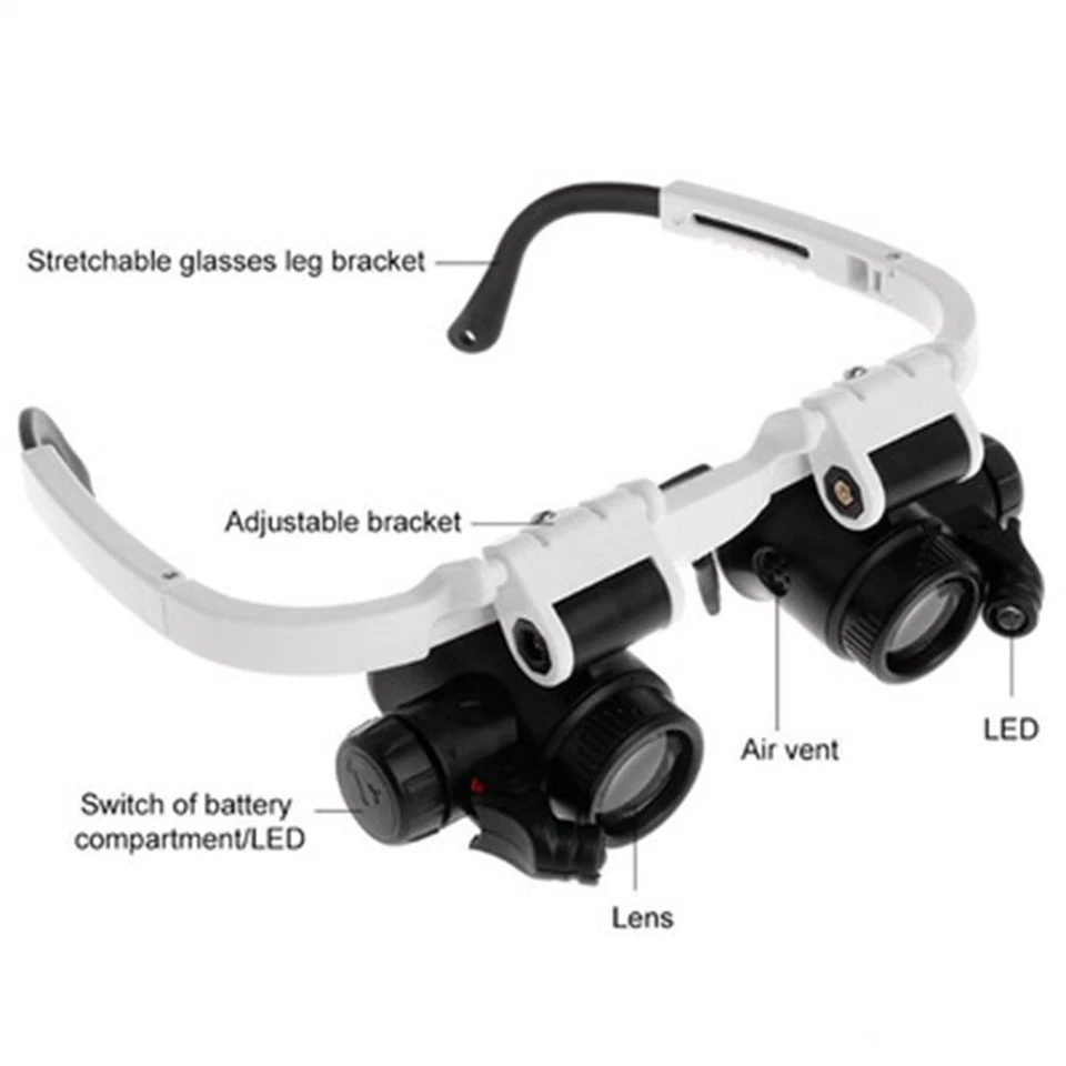 Magnifier Jeweler Microscope LED Light Watch Repair Headband Magnifying Glasses - Image 3 of 4