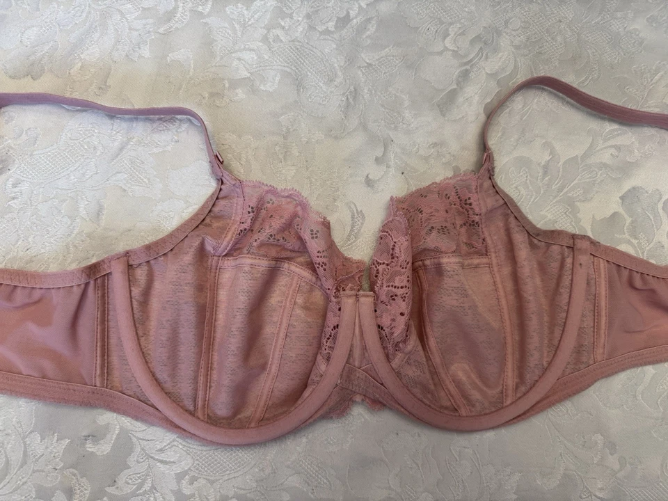 Panache Envy Bra USA Sz 34E Balconette Underwire Stretch Lace Side Support Pink - Image 4 of 4