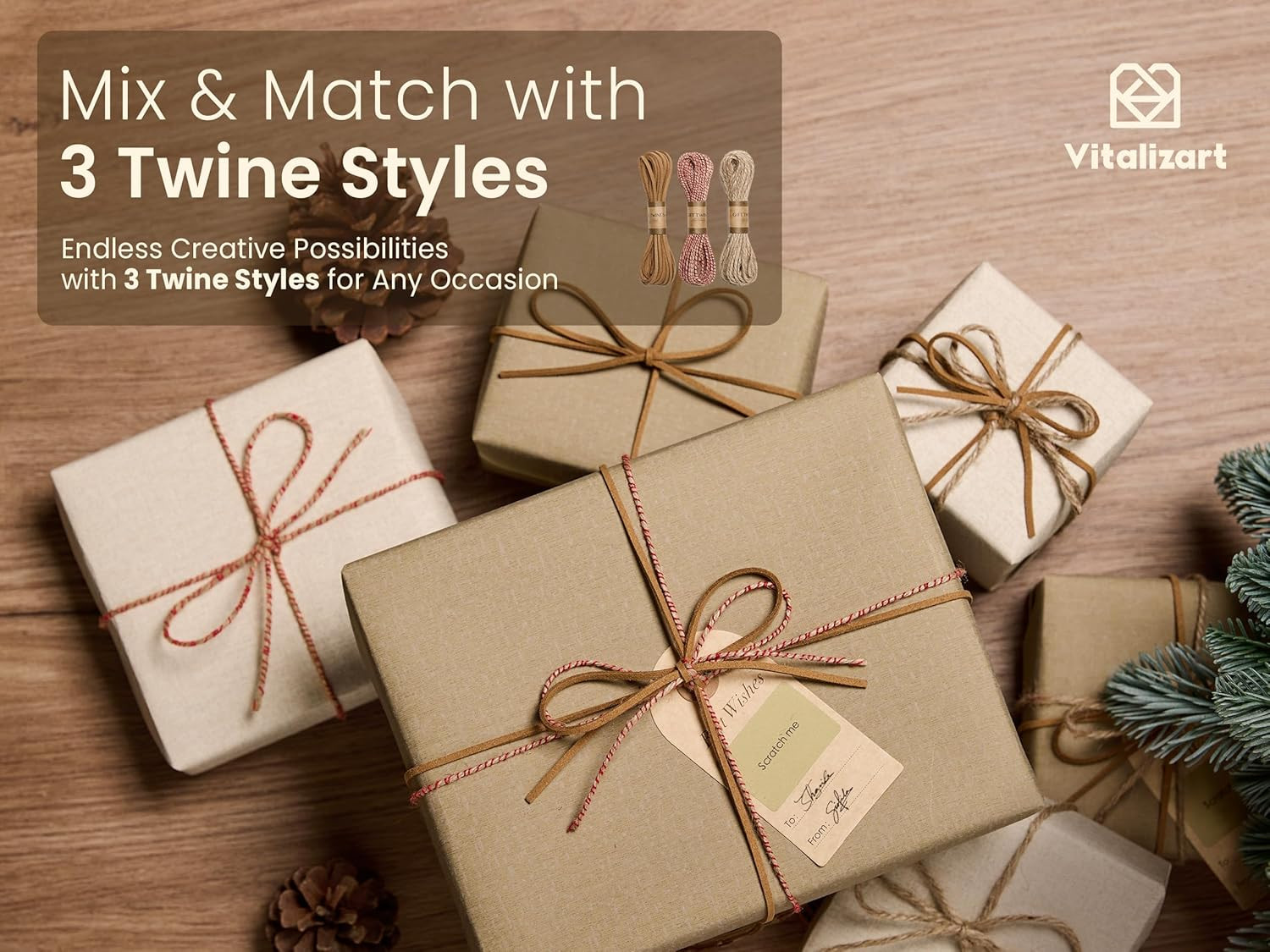 Textured Wrapping Paper Set 17" Roll Twine Ribbons & Tags Extra Thick All-In-One