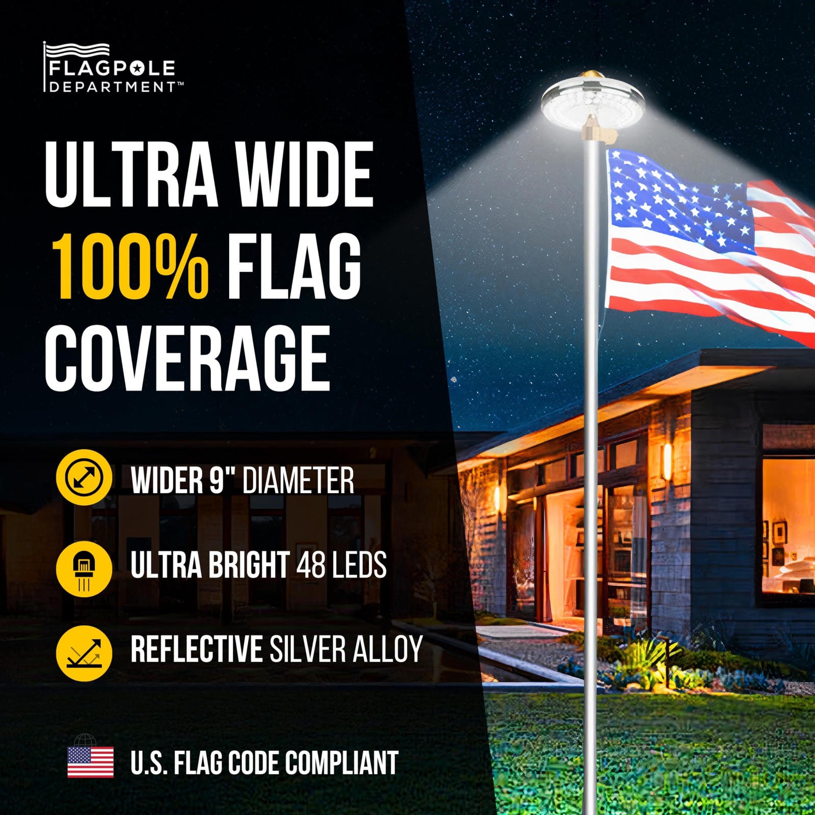 Solar Flag Pole Light - 48 LEDs, 14-Hour Runtime, Waterproof, Auto ON/OFF