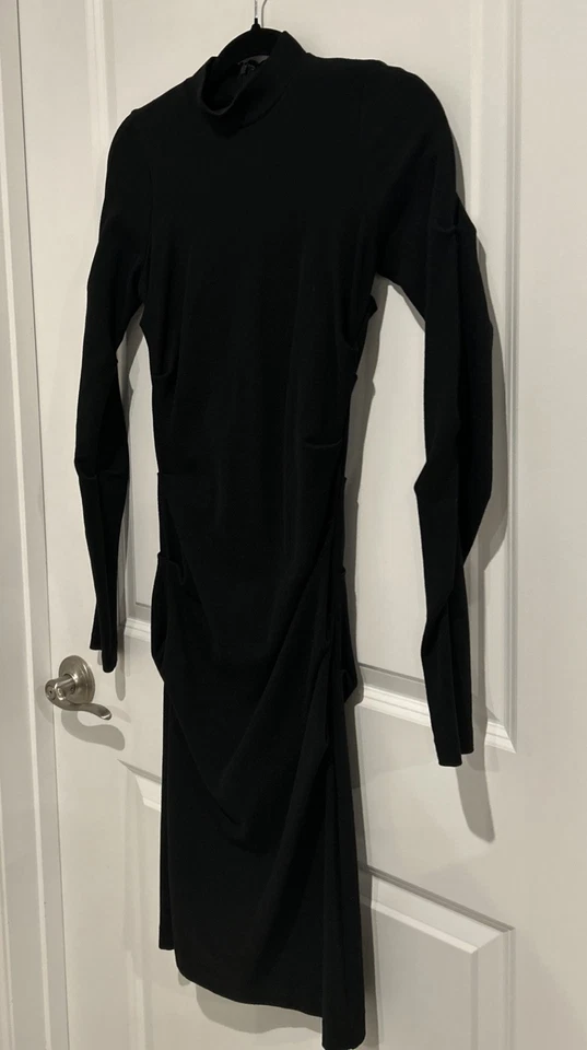 Vestido Nicole Miller Artelier Mujer Talla P US XS Negro Acanalado Manga Larga Midi Foto 2 de 4