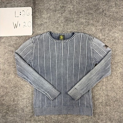 Aigle Ribbed Knit Crewneck Sweater L Blue Cotton Blue Grey