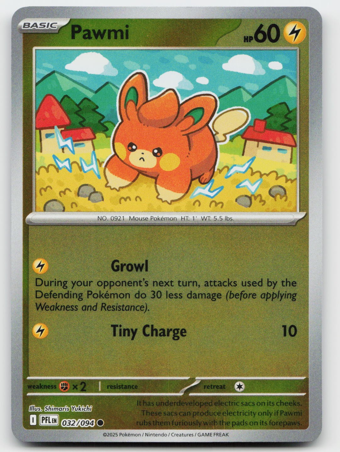 Pawmi #32/94 (Reverse Holo) (NM) ME02: Phantasmal Flames PFL Pokemon