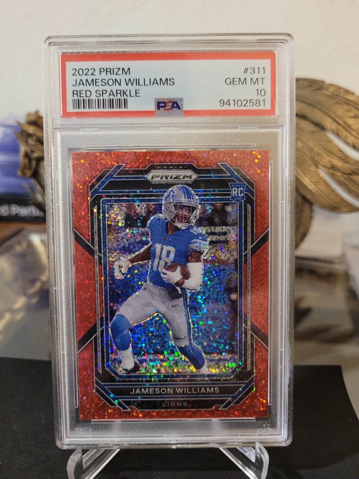 Jameson Williams 2022 Prizm Red Sparkle SP 💎 PSA 10 GEM 💎 Rookie RC #311 🦁🔥