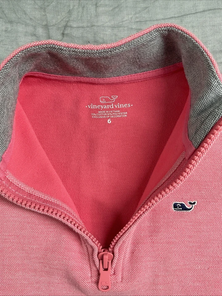 Vineyard Vines Girls Quarter Zip Pink Preppy Pullover Size 6 - Image 3 of 4