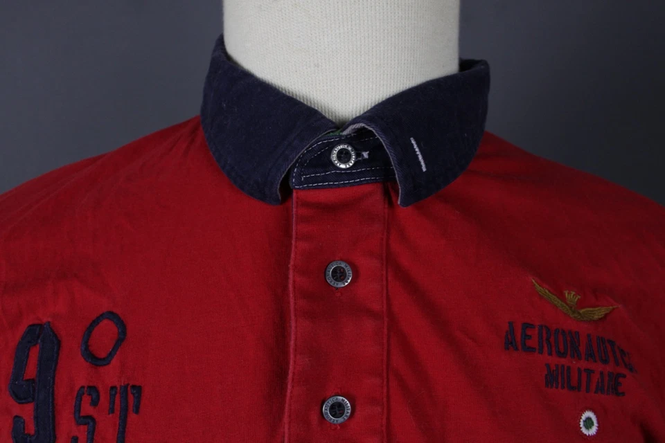 Camisa Polo Popover Informal Manga Corta Cuello Algodón Rojo Aeronautica M Talla XL Foto 4 de 4