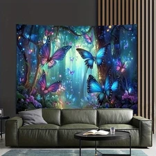 2D Flat, Butterfly Forest Tapestry - Versatile Polyester Wall Decor, Ideal for L