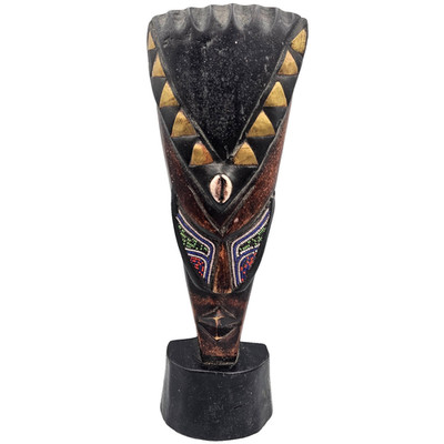 African Heritage Collection Ghana hand-carved wood face statue w/ bead inlay & c