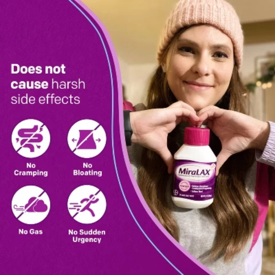 Miralax Suave Alivio del Estreñimiento - Polvo Laxante Osmótico, Sin Efectos Secundarios Duros Foto 3 de 4