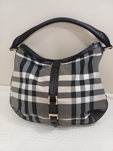 BURBERRY Nova Check Shoulder Bag Lamb Leather Beige White Balck Nylon 