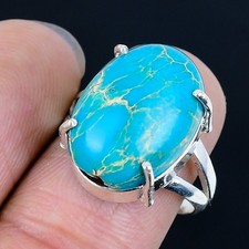 Superb Blue Sea Sediment Jasper Gemstone 925 Sterling Silver Ring Size 8
